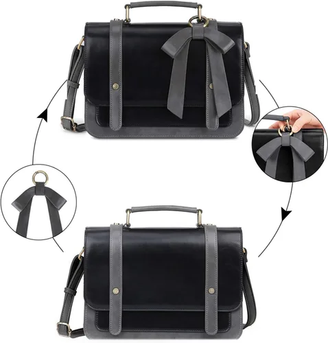 Vista 4 de ECOSUSI Bolso cruzado pequeño estilo vintage, bolso de trabajo de cuero vegano con lazo desmontable