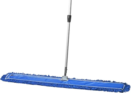 Vista 12 de Trapeador de polvo comercial azul de 24 pulgadas y barredora de piso con mango extensible, mopa para limpieza de suelos de madera, azulejos