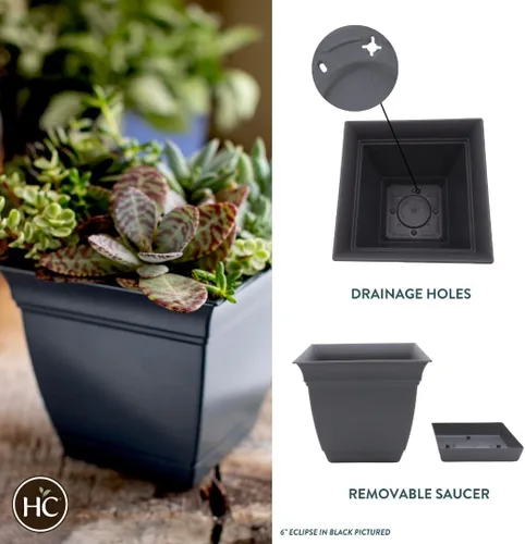 Vista 108 de The HC Companies, Eclipse - Maceta cuadrada de 12 pulgadas, con platillo, maceta para sembrar flores, verduras y hierbas en interiores y exteriores