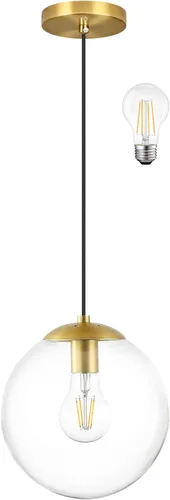 Vista 37 de KoKo&Yukina Luces colgantes modernas de globo de vidrio dorado de 6 pulgadas, paquete de 2 lámparas colgantes de vidrio transparente de mediados