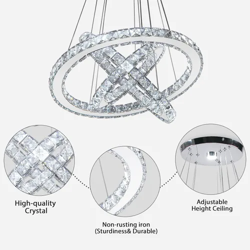 Vista 6 de Lámparas de araña LED de cristal modernas, lámparas colgantes con anillos (blanco frío 30/40/50 cm)