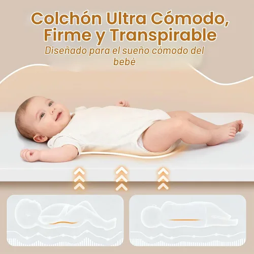 Vista 4 de Moisés para bebé, cuna mecedora 3 en 1, moisés de noche para bebé con mosquitera, lados de malla completa, 5 alturas ajustables, cuna estable