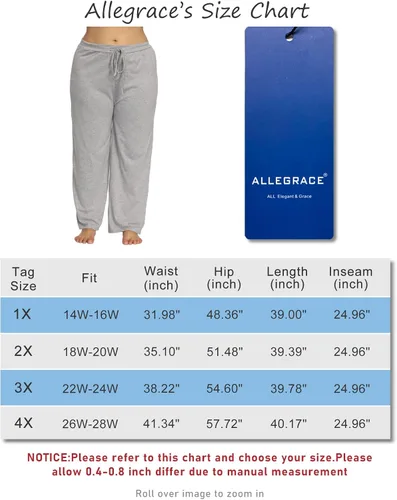 Vista 3 de ALLEGRACE Pantalones de pijama largos cómodos y elásticos para mujer, pantalones de descanso con cordón para dormir