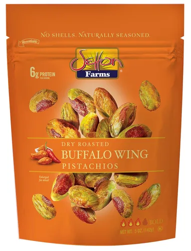 Vista 6 de Pistachos sazonados sin cáscara, sabor alitas de búfalo, bolsas de 2.5 onzas, paquete de 8, Kosher