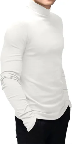 Vista 3 de Rela Bota Camisetas de moda para hombre, camisetas de cuello alto falso, ropa interior térmica, manga larga, ajustada, elástica, básica Beige