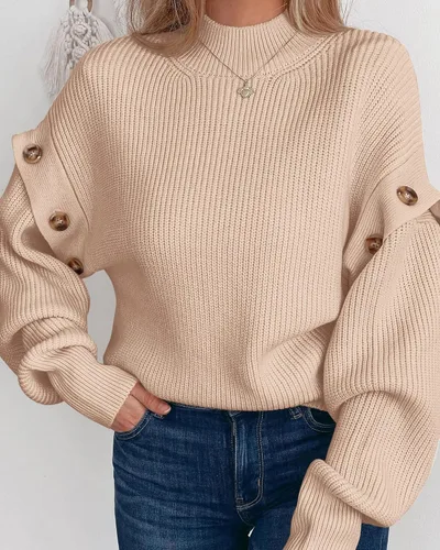 Vista 4 de PRETTYGARDEN Suéter de punto para mujer, ropa de moda de otoño, manga larga, cuello falso, blusa