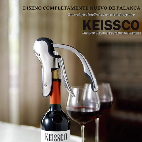 Vista 3 de Abrebotellas de vino de acero inoxidable Sacacorchos vertical compacto Abrebotellas de vino con cortador de lámina