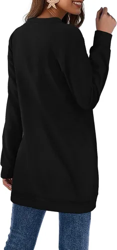Vista 3 de OFEEFAN Sudaderas de manga larga con cuello en V y bolsillos para mujer