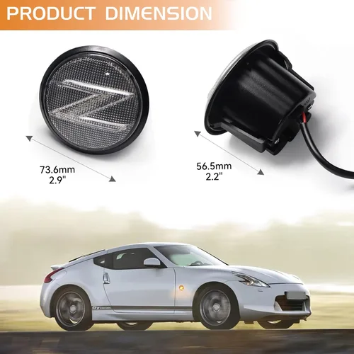 Vista 7 de Luces de señal lateral secuencial LED Amber para Nissan 370z Z34 2009-2020, 350Z Z33 2003-2009, reemplazan la señal de giro OEM 26165-1EK0A, lente