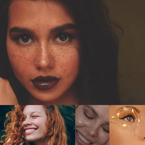 Vista 3 de 14 hojas de tatuajes temporales para la cara, calcomanías faciales de Rosymormor doradas metálicas de transferencia temporal con purpurina