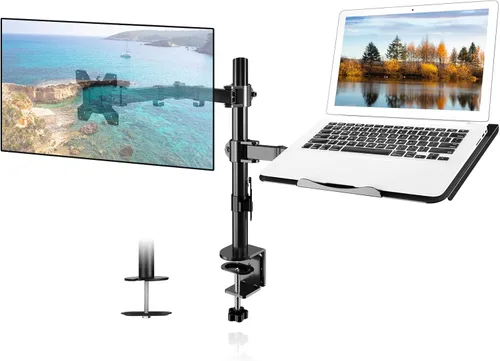 Vista 8 de Suptek Soporte de escritorio para portátil individual con bandeja para pantalla de computadora de 13 a 27 pulgadas, brazo de escritorio