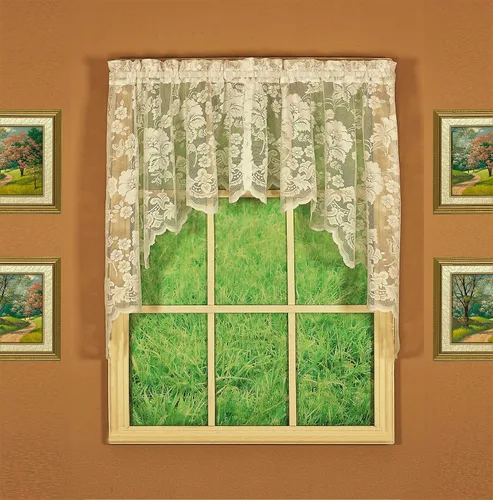 Vista 12 de Today's Curtain Cenefa de cortina de encaje floral con diseño de enredadera, 18", Marfil, 60 ancho x 18 largo