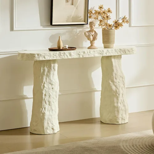 Vista 22 de Mesa de consola de entrada, sofá largo estrecho para pasillo, mesa de vestíbulo detrás del sofá, retro con cajón oculto, toma de corriente lateral