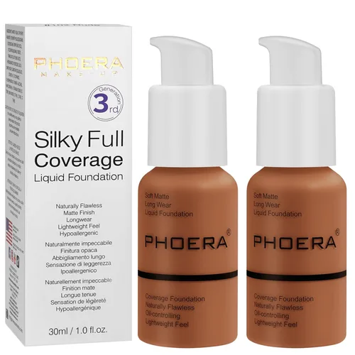 Vista 19 de PHOERA - Base líquida mate, maquillaje PHOERA para mujeres, corrector de cobertura completa, base PHOERA, corrector de control de aceite mate de 1.0