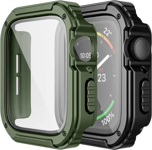 Vista 19 de Adepoy Paquete de 2 fundas resistentes compatibles con Apple Watch de 1.496 pulgadas Series 3/2/1 con protector de pantalla de vidrio templado