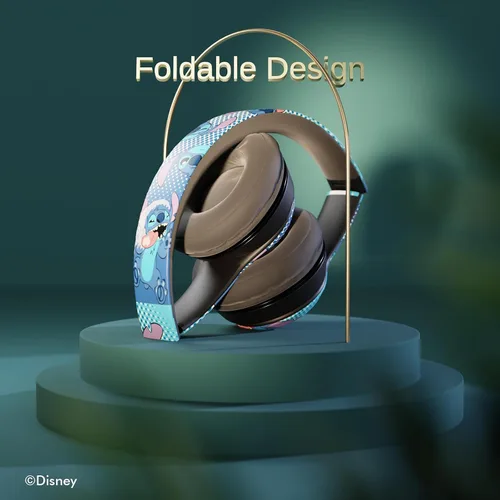 Vista 6 de iJoy Disney Lilo & Stitch Expressions - Auriculares Bluetooth plegables inalámbricos con micrófono integrado, diseño de expresiones de puntada