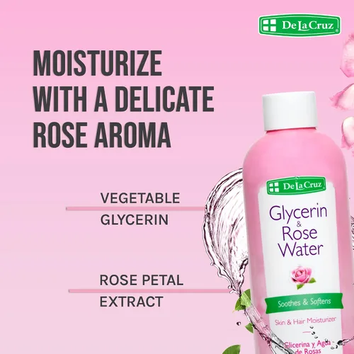 Vista 5 de De La Cruz Agua de rosas y glicerina para rostro - Tónico facial de agua de rosas e hidratante para piel y cabello, 8 fl oz (8.0 fl oz) - 3 botellas