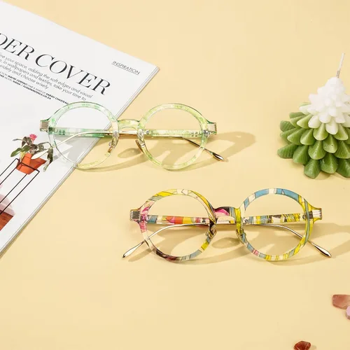 Vista 5 de Zeelool Retro TR90 - Lentes redondos para mujer con lente transparente sin receta Dylan FP0174 verde floral