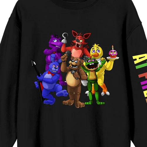 Vista 2 de Bioworld Five Nights at Freddy's Characters and Multi-Color Sleeve Title - Sudadera de cuello redondo para adulto