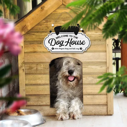 Vista 3 de Elegante letrero de bienvenida para perros, decoración de puerta delantera de madera para los amantes de los perros