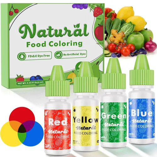 Vista 9 de Colorante natural para alimentos – FD&C y fórmula de color libre de tintes artificiales, 4 x 0.7 fl oz, botella grande, juego de tintes naturales