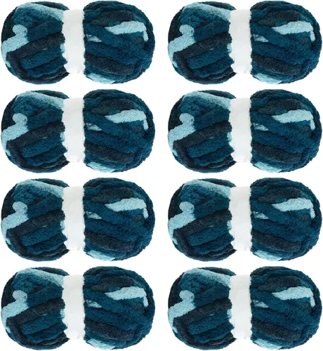 Vista 14 de MABOZOO Hilo Grueso Tie Dye para Tejer a Ganchillo Paquete de 8, Hilo de Chenilla Jumbo Esponjoso, Hilo de Felpa Suave Voluminoso, Hilo Gigante