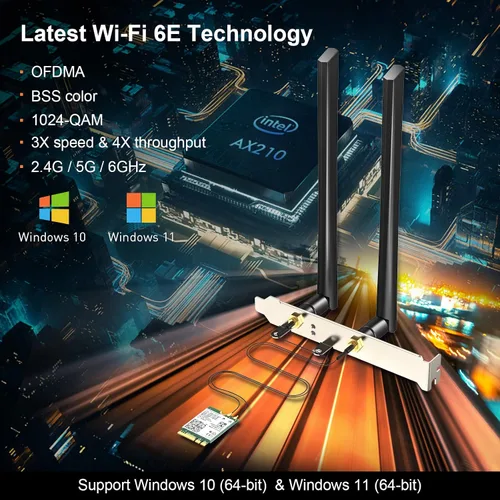Vista 4 de EDUP® AX210NGW Tarjeta WiFi 6E Tarjeta de red Wi-Fi 6E 6G/ 5G/ 2.4GHz M.2