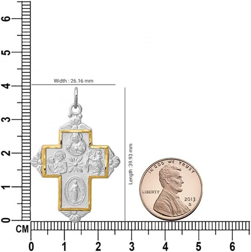 Vista 4 de Colgante de plata de ley 925 rodiada en tono dorado de 4 vías con cruz de medalla de regalo para mujer, Metal, No es una piedra preciosa