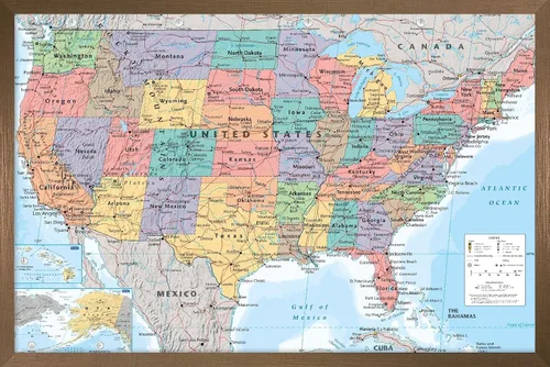 Vista 13 de Trends International Póster de pared de USA Map 2023, 14.72 x 22.37 pulgadas, versión enmarcada de madera de granero