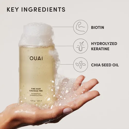 Vista 6 de OUAI Champú para Cabello Fino Tamaño de Viaje - Champú Voluminizador con Queratina Fortalecedora, Biotina y Aceite de Semilla de Chía para Cabello