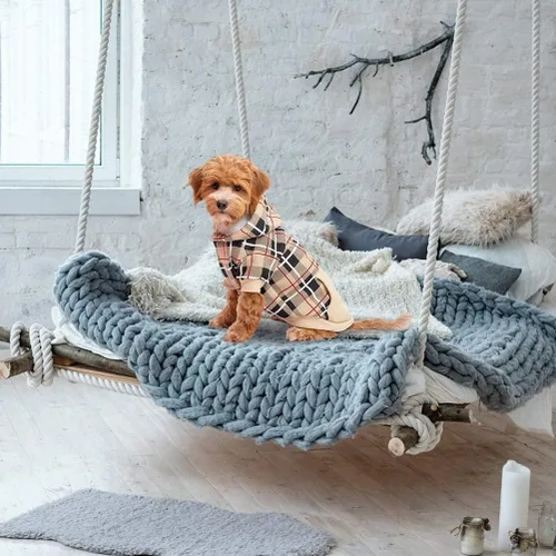 Vista 6 de EXPAWLORER Sudadera con capucha para perro a cuadros, estilo británico, suéter cálido para perro con agujero para correa, ropa de pitbull, ropa