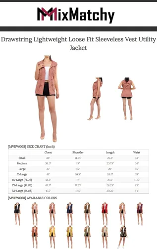 Vista 7 de MixMatchy chaleco con cordón para mujer, ligero, holgado, chaleco utilitario