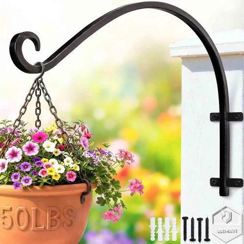 Vista 11 de Lifyzoon Soporte para colgar plantas de alta resistencia (8 pulgadas/negro) Soporte para plantas colgantes forjado a mano para exteriores, duradero