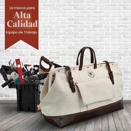 Vista 7 de Style n Craft Mason's Tool Bag, Canvas Tool Storage Bag with Full-Grain Leather Bottom
