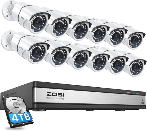 Vista 11 de ZOSI Sistema de cámara de seguridad PoE de 8 canales de 5 MP, NVR H.265+ de 8 canales de 5 MP con disco duro de 1 TB, 4 cámaras IP PoE