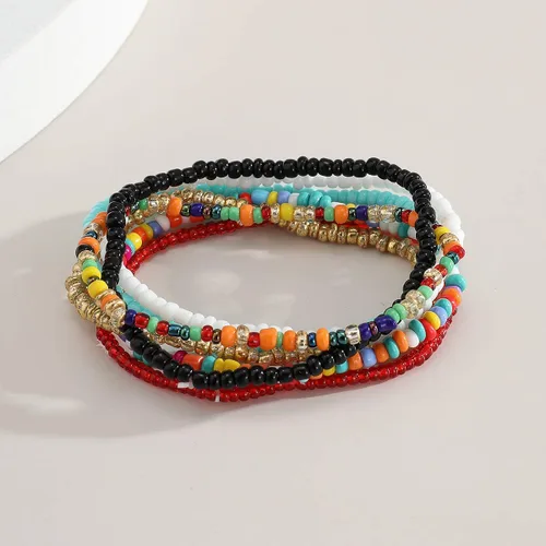 Vista 5 de Jumwrit Pulseras de cuentas coloridas para mujer, pulseras elásticas apilables bohemias para adolescentes y niñas