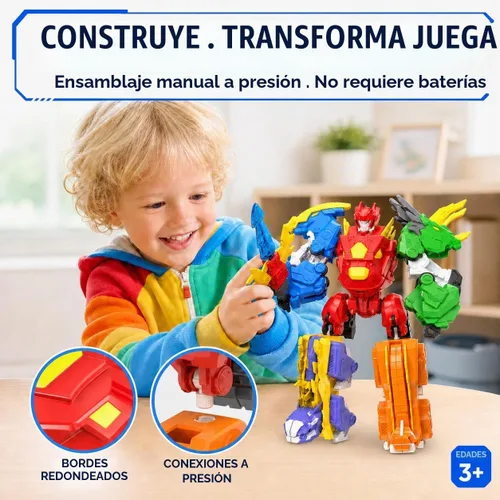 Vista 4 de Juego de juguetes de dinosaurio robot 5 en 1: gran kit de robot transformable para desmontar con 5 figuras de acción de dinosaurio - juguetes