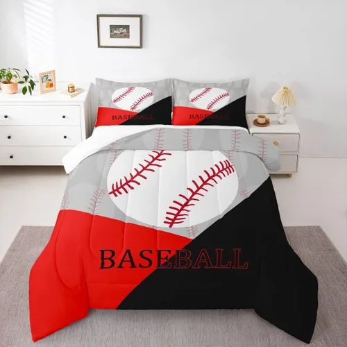 Vista 16 de Jejeloiu Juego de edredón deportivo para niños de tamaño individual, edredón de juego de béisbol para niños y niñas, juego de edredón transpirable