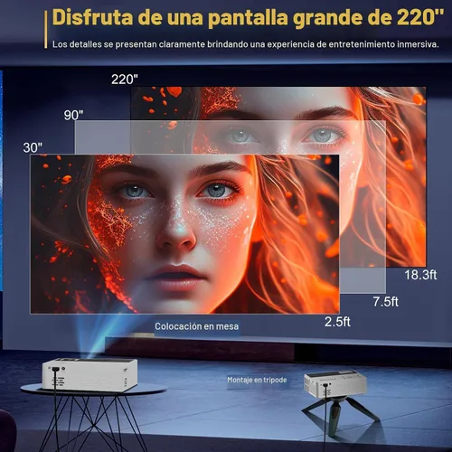 Vista 2 de Soporte inteligente para proyectores 4K, viene con un mini soporte, mini proyector con altavoz estéreo, proyector portátil Full HD, compatible