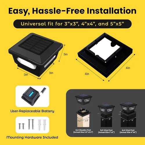 Vista 5 de Brighticonic Luces solares para tapa de poste para exteriores de 4 x 4, 3 x 3 – Luces de poste de encendido/apagado automático alimentadas por