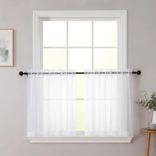 Vista 67 de 2 paneles de cortinas traslúcidas blancas para dormitorio, sala de estar, 96 pulgadas de largo, modernas, suaves, ligeras, con bolsillo para barra