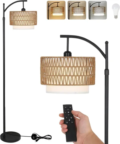 Vista 12 de Lámpara de pie de arco con control remoto, lámpara de pie LED regulable con 3 temperaturas de color, lámpara de pie negra con pantalla de doble
