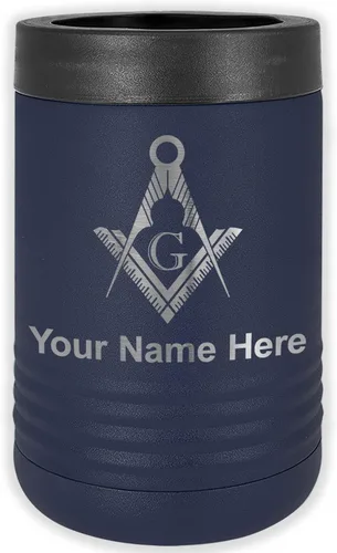 Vista 15 de LaserGram Aislador personalizado de latas y botellas de acero inoxidable, símbolo masón, mantiene las bebidas frías durante más tiempo (negro)