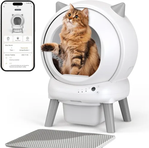 Vista 11 de G1 - Caja de arena autolimpiante, caja de arena automática para gatitos inteligentes con control de aplicación WiFi, sin olor, seguridad incluye Gris