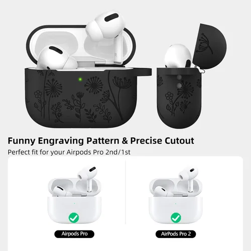 Vista 7 de Lerobo - Funda para AirPods Pro 2, funda de silicona suave con llavero para mujer Negro