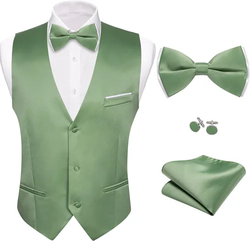 Vista 17 de Barry.Wang Chaleco de traje para hombre, conjunto de corbatín, chaleco A-02-rosa claro