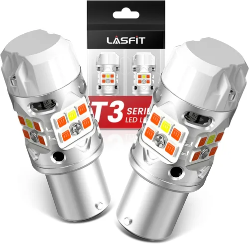Vista 9 de LASFIT Bombilla LED T3 1156, señal de giro ámbar, resistencia incorporada 7506 CANBUS Ready sin errores, nuevo 500% brillante intermitente 4000LM