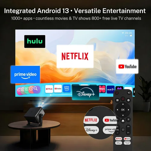 Vista 2 de [Netflix-Licensed/4K Support] Native 1080P Smart Projector, 800 ANSI X6 Pro X6 Netflix Black