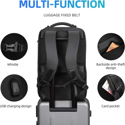 Vista 5 de Mozee - Mochila de negocios, bolsa impermeable para viajes y vuelos, compatible con laptops de 17.3 pulgadas con enchufe de carga USB