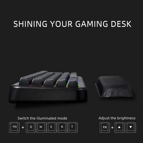 Vista 5 de Teclado inalámbrico para juegos %60, recargable de 2000 mAh, 2.4 G, teclado inalámbrico retroiluminado LED, teclado ergonómico con teclas